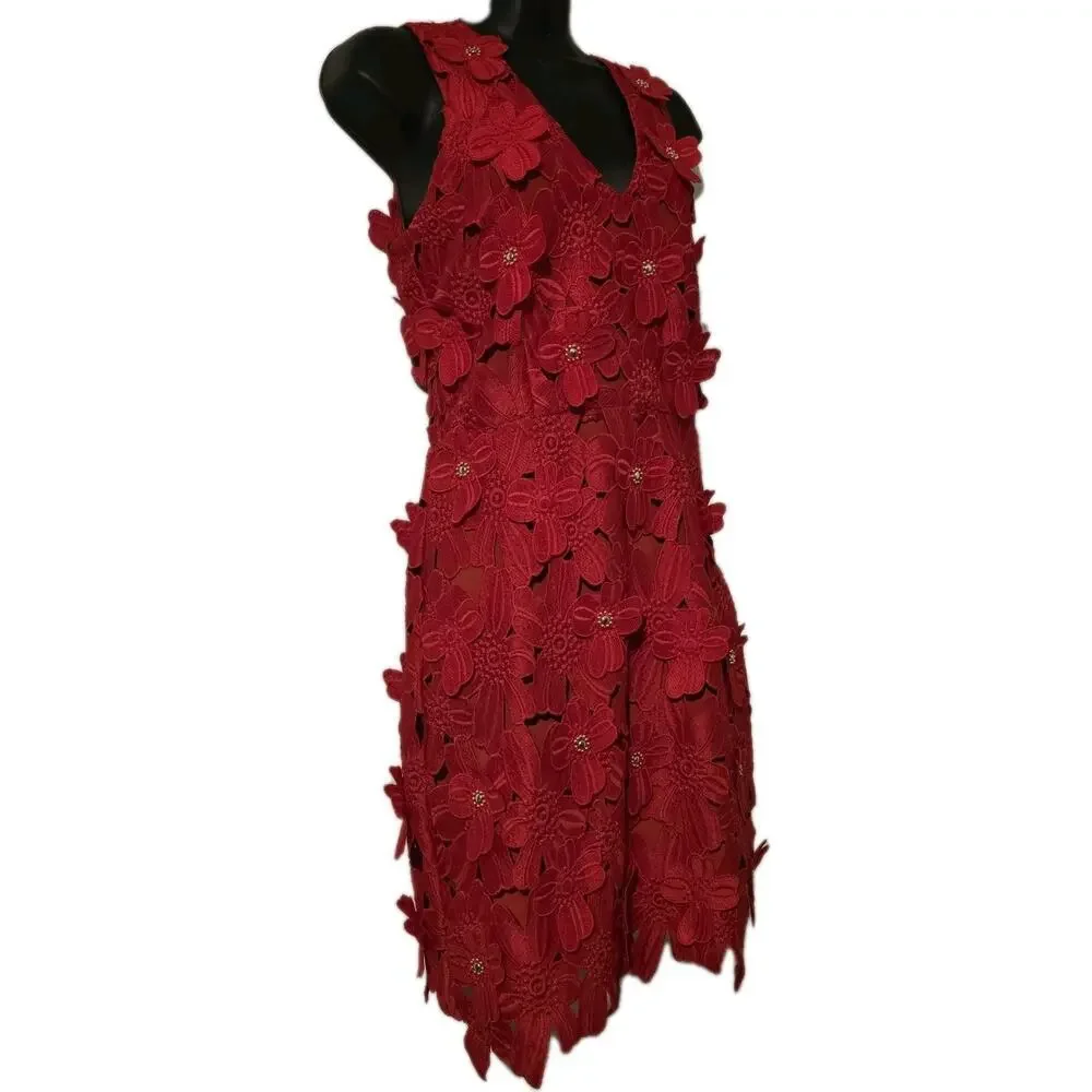 Michael Kors Red Floral Lace V Neck Sleeveless Mini Dress Size 0 NWT